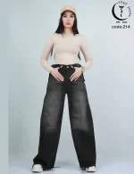 شلوار فول بگ ساسون‌دار کمر سگک‌دار